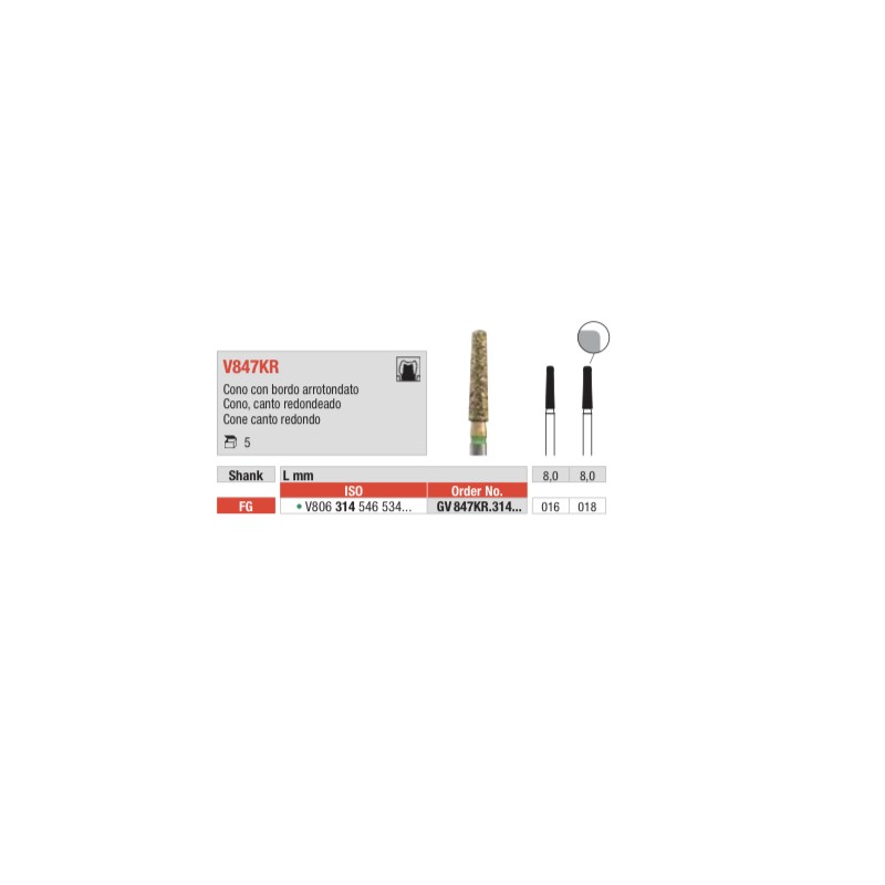 V-847 Fresa forma cono punta plana