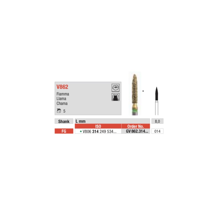 FV863-FG Fresa diamantada en forma de llama