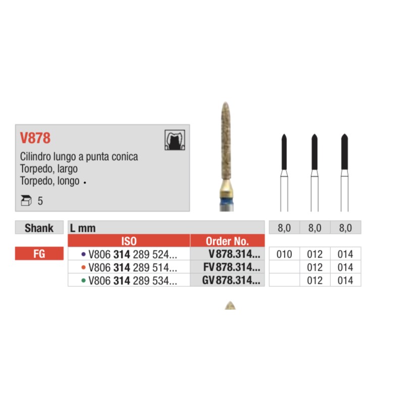 V878-FG  Fresa diamantada en forma de torpedo largo