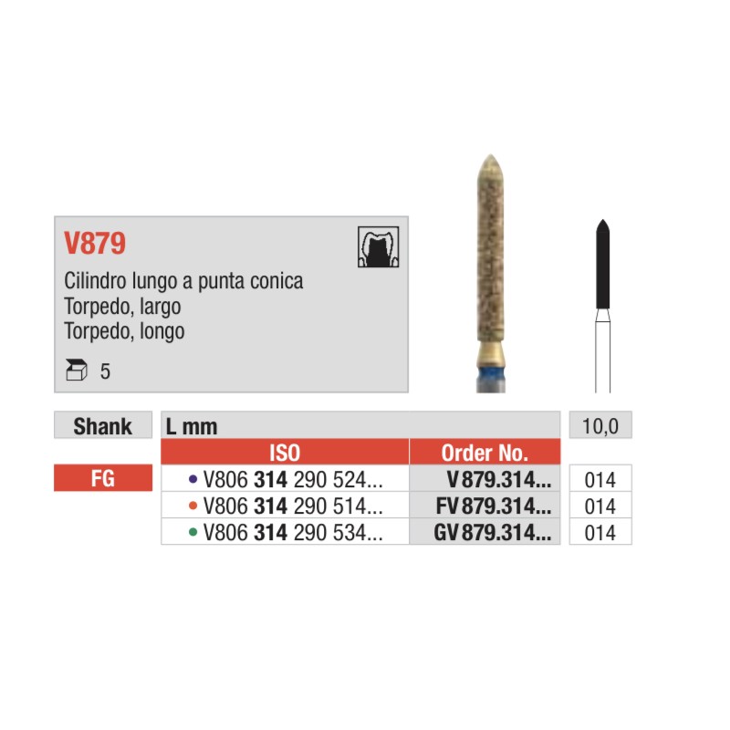 V879-FG Fresa diamantada en fomra torpedo largo