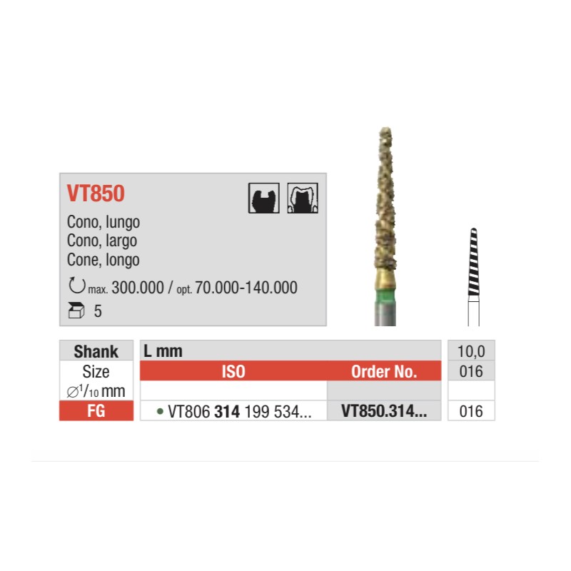 VT850-FG Fresa diamantada en forma de cono largo