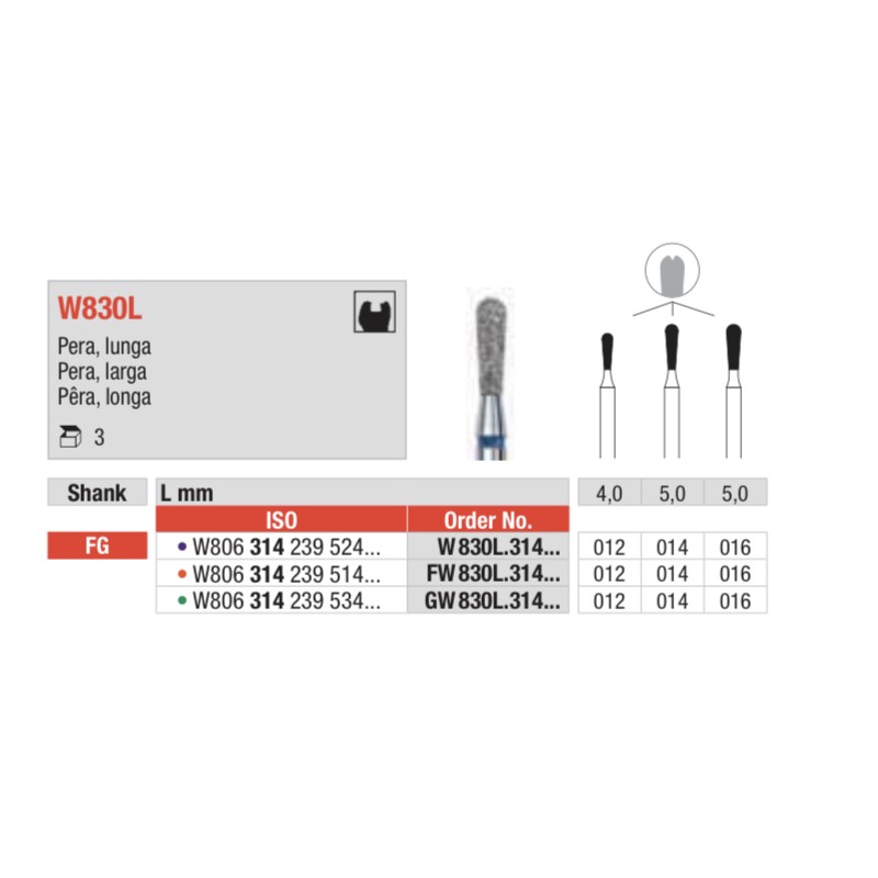 GW830L-FG Fresa diamantada WHITE TIGER en forma de pera larga