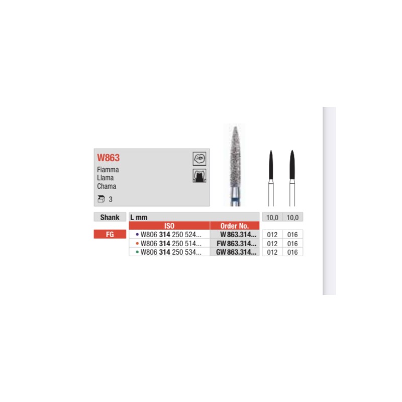 GW863-FG  Fresa diamantada WHITE TIGER en forma de llama