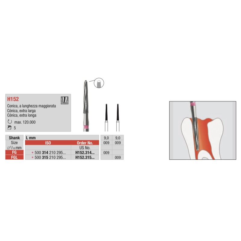 H152-FG Fresa endodoncia cónica extra larga