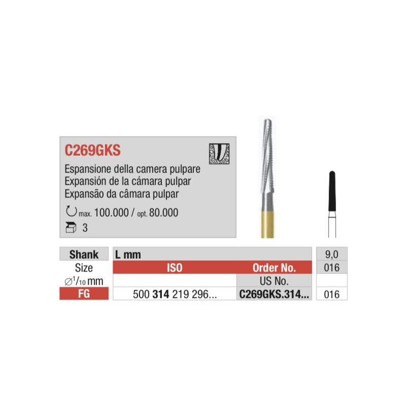 C269GKS- Fresa de endodoncia expansión de la cámara púlpar