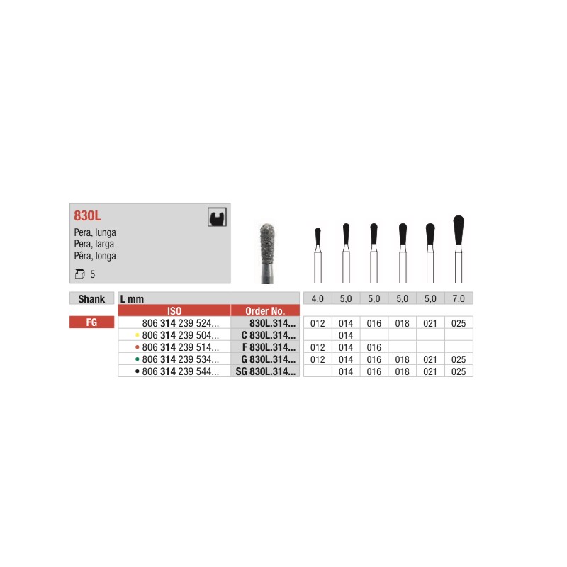 SG830L-FG Fresa diamantada grano súper grueso en forma de pera larga