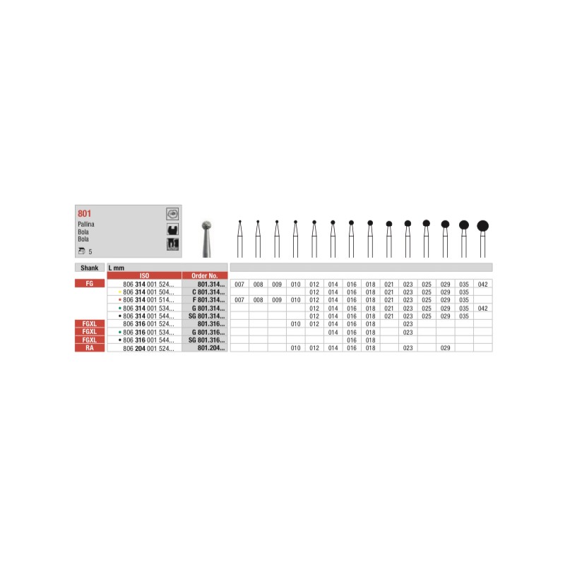 C801-FG Fresa bola diamantada grano super fino