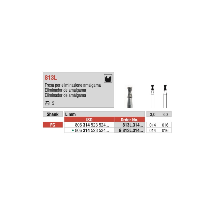 G813L-FG Fresa diamantada grano medio eliminador amalgama larga
