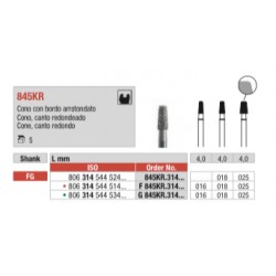 G845KR-FG Fresa diamantada grano grueso en forma de cono con canto redondo.