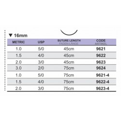 Sutura PGA 4/0 con aguja triangular 16mm, 45cm caja 24 unidades