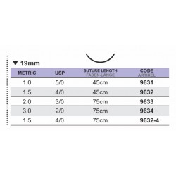 Sutura PGA 3/0 con aguja triangular 19mm, 75cm caja de 24 unidades