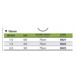 Sutura supramid 3/0 con aguja triangular 16mm, 75cm caja de 24 unidades