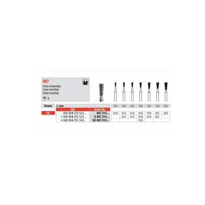807-FG Fresa diamantada cono invertido larga grano medio