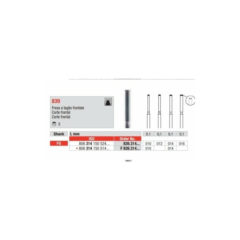 839-FG Fresa diamantada grano medio corte frontal