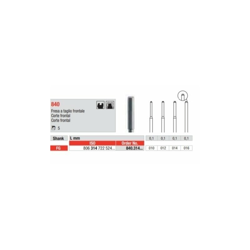 840-FG Fresa diamantada grano media con corte frontal para cavidades y hombros