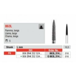 863L-FG Fresa diamantada grano medio   en forma de llama larga.