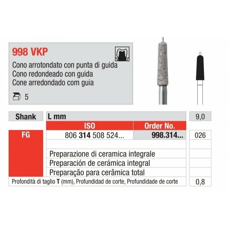 998VKP-FG Fresa diamantada para restauraciones ceramicas integrales