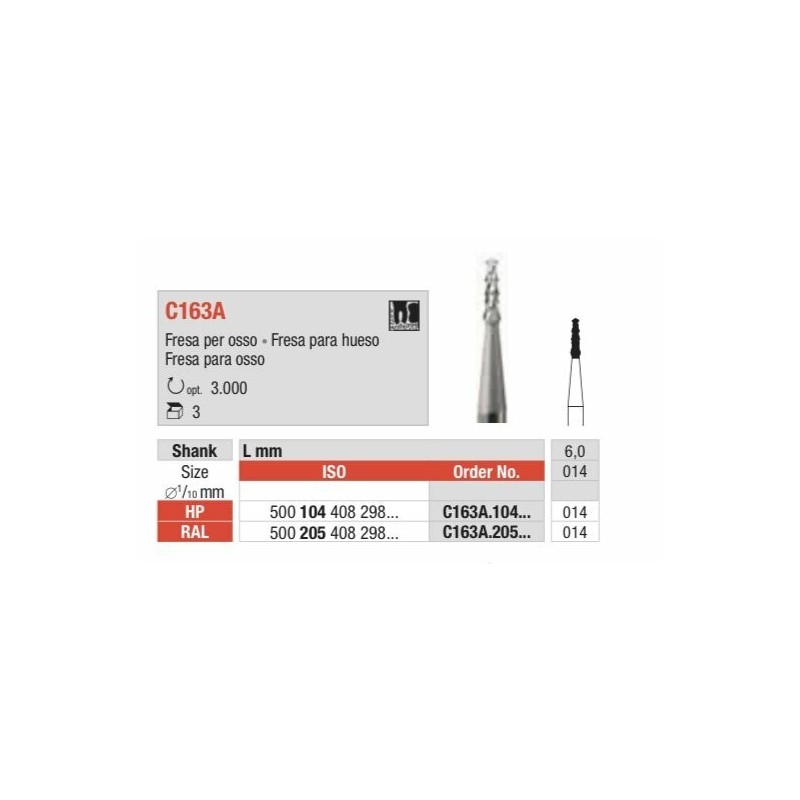 C163A-014-RAL Fresa quirúrgica larga