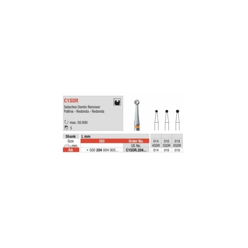 C1SDR-RA Fresa bola carburo de tungsteno elimina solo la dentina débil y cariada.