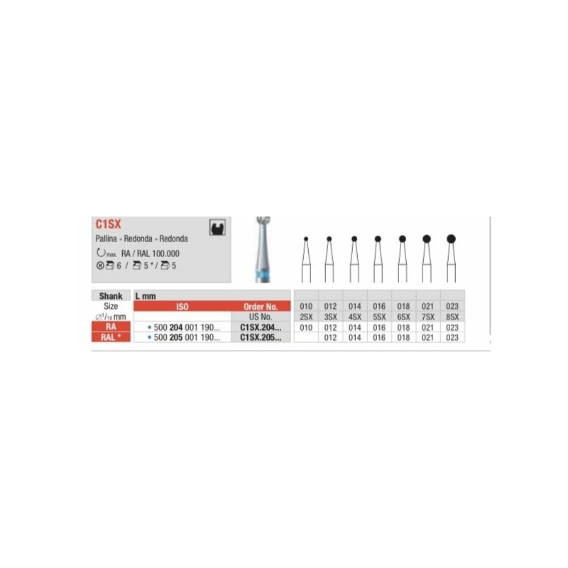 C1SX-RAL Fresa bola carburo de tungsteno antivibración para contra angulo largo