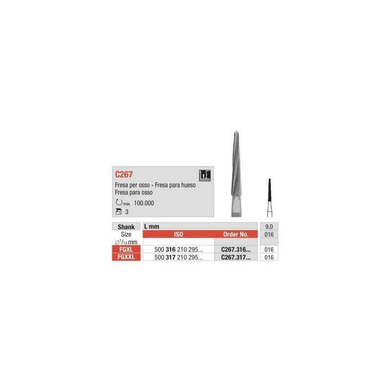 C267-016-FGXXL Fresa super larga para hueso