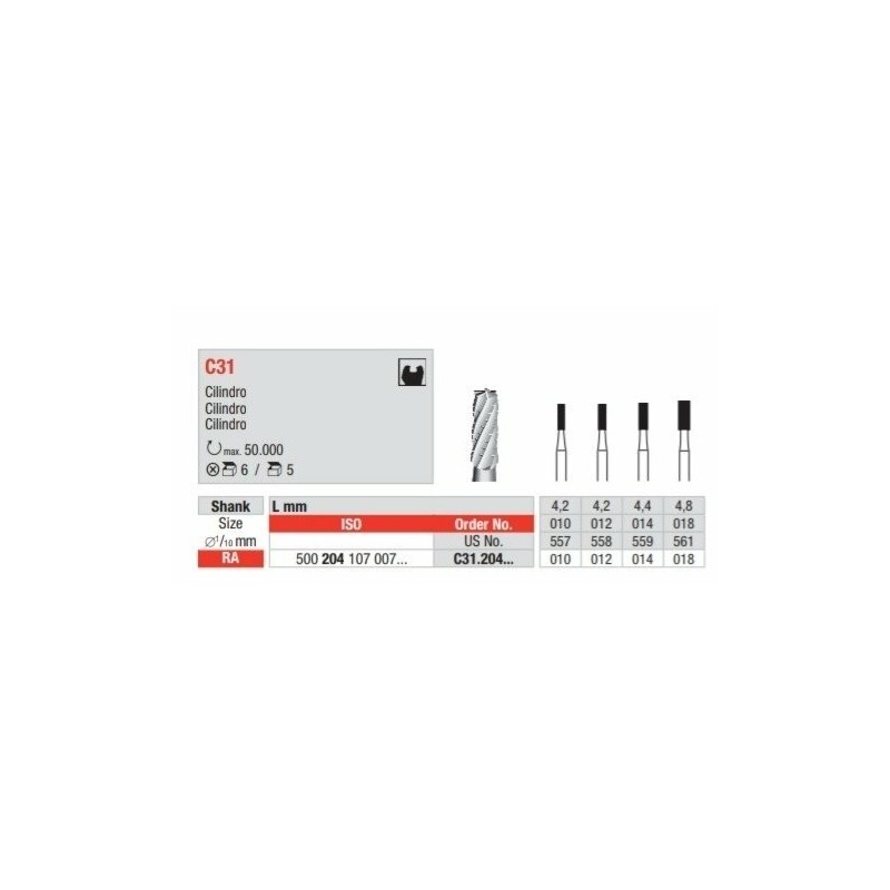 C31-RA Fresa carburo tungsteno en forma de cilindro