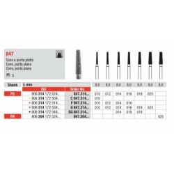 C847-010-FG Fresa diamantada grano super fino con forma de cono y punta plana