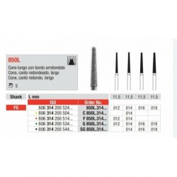 C850L-014-FG Fresa diamantada grano super fino en forma de cono largo con canto redondeado