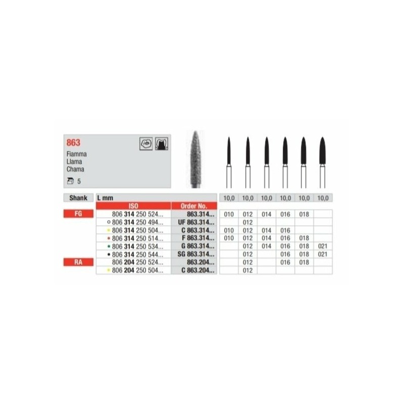 C863-FG Fresa diamantada grano ultra fino en forma de llama