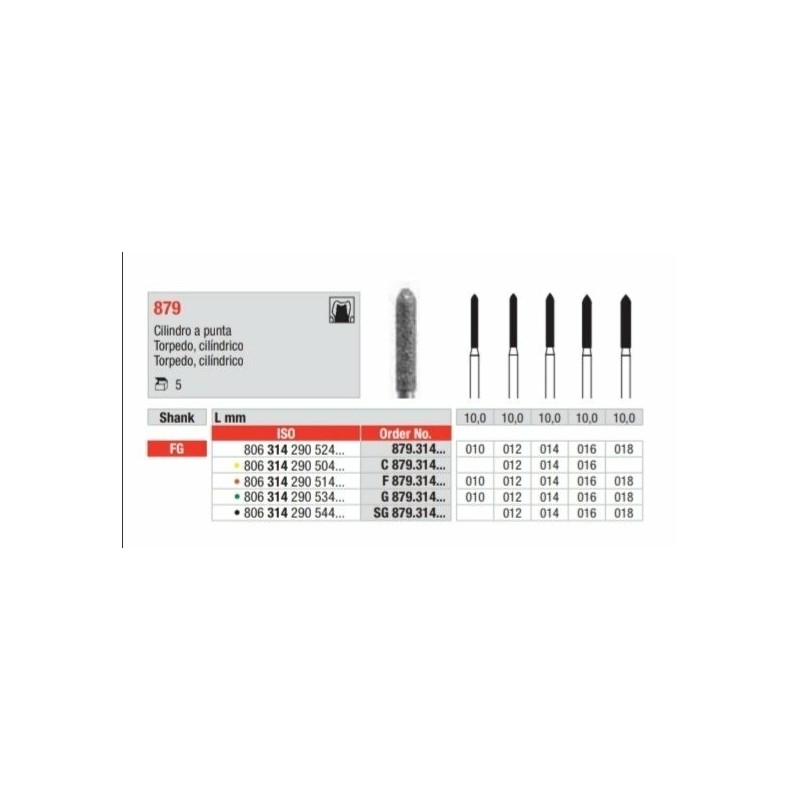 C879-FG Fresa diamantada grano super fino Torpedo con forma cilindrica