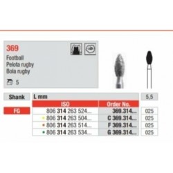 F369-FG Fresa diamantada grano  fino con forma de balon de rugby con punta redondeada.