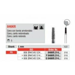 F846KR-FG Fresa diamantada grano fino en forma de cono con canto redondo