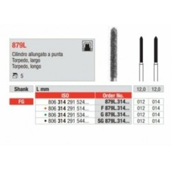 F879L-FG Fresa diamantada grano fino     Torpedo largo con forma cilindrica