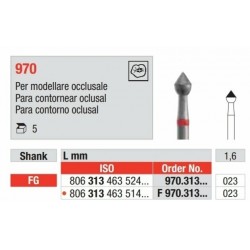 F970-FG Fresa diamantada grano fino  para contornear caras oclusares.
