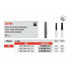 G847KR-FG Fresa diamantada grano grueso forma de cono con canto redondeado