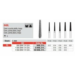 G848L-FG Fresa diamantada grano grueso forma de cono con punta plana y larga