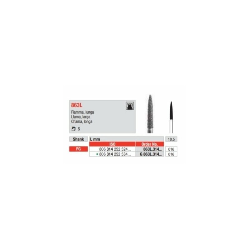 G863L-FG Fresa diamantada grano grueso en forma de llama larga