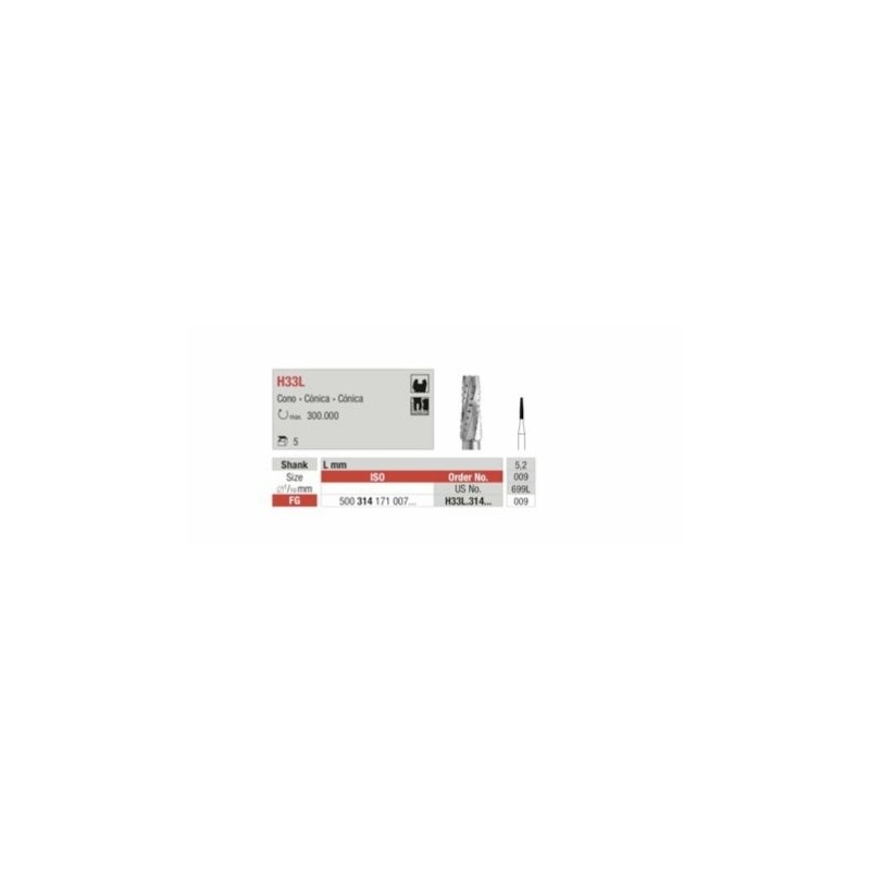 H33L Fresa carburo tungsteno forma cono larga