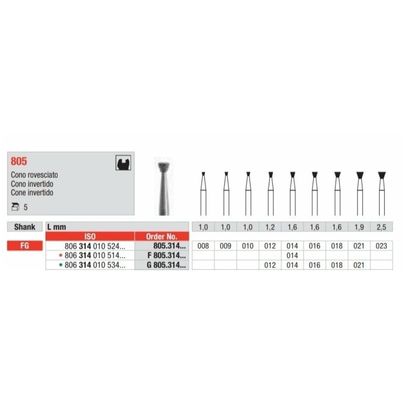 SG805-FG Fresa diamantada cono invertido grano super grueso