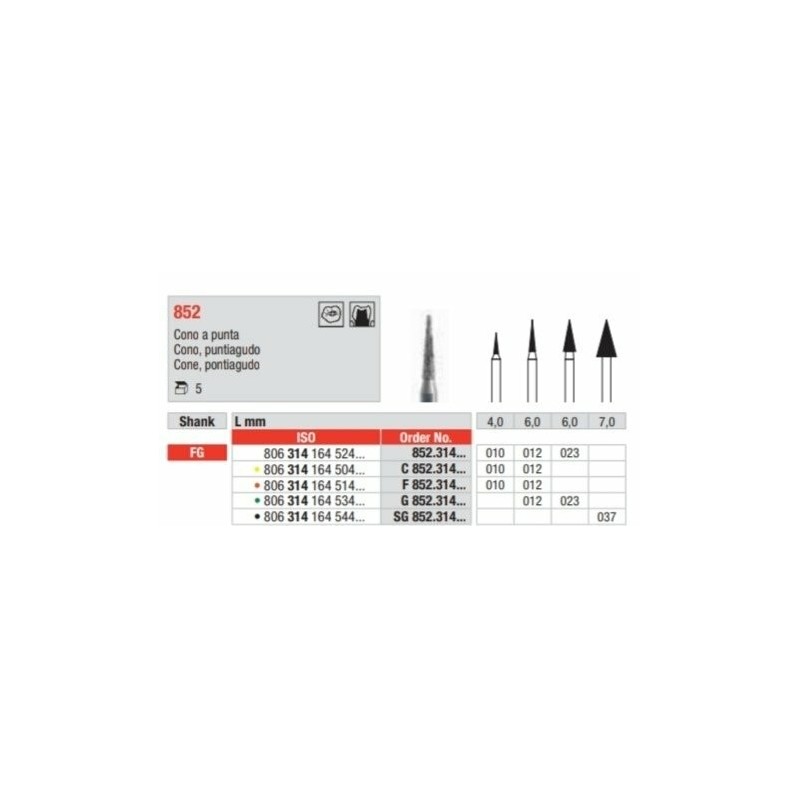 SG852-FG Fresa diamantada grano super grueso de cono en puntiaguda