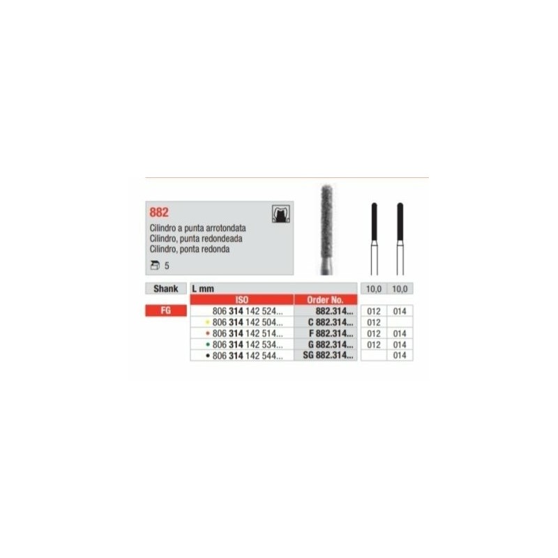 SG882-FG Fresa diamantada grano super  grueso en forma de cilindro  y con punta redondeada.