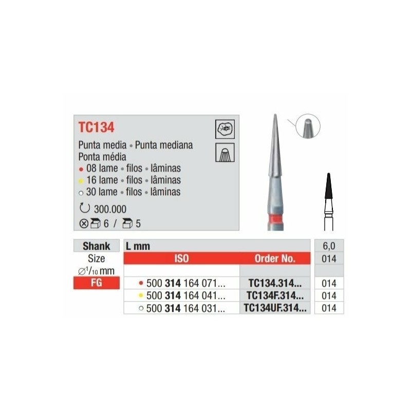 TC134UF-FG Fresa carburo de tungsteno 30 laminas  multilamina  con punta mediana  inactiva.