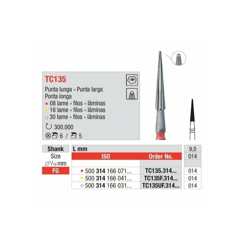 TC135-FG Fresa carburo de tungsteno16 laminas multilamina  con punta larga  inactiva para acabado.