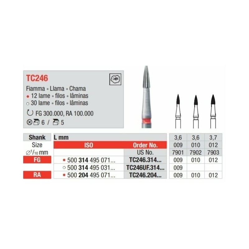 TC246-FG Fresa carburo de tungsteno multilamina  en forma de llama pequeña