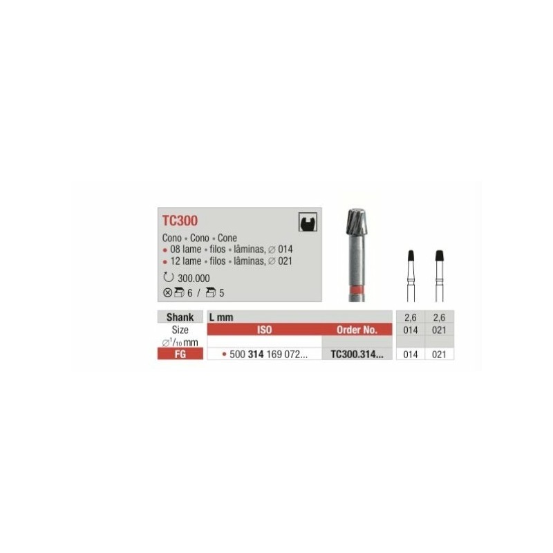 TC300-014-FG Fresa cono 8 laminas para acabado de composites