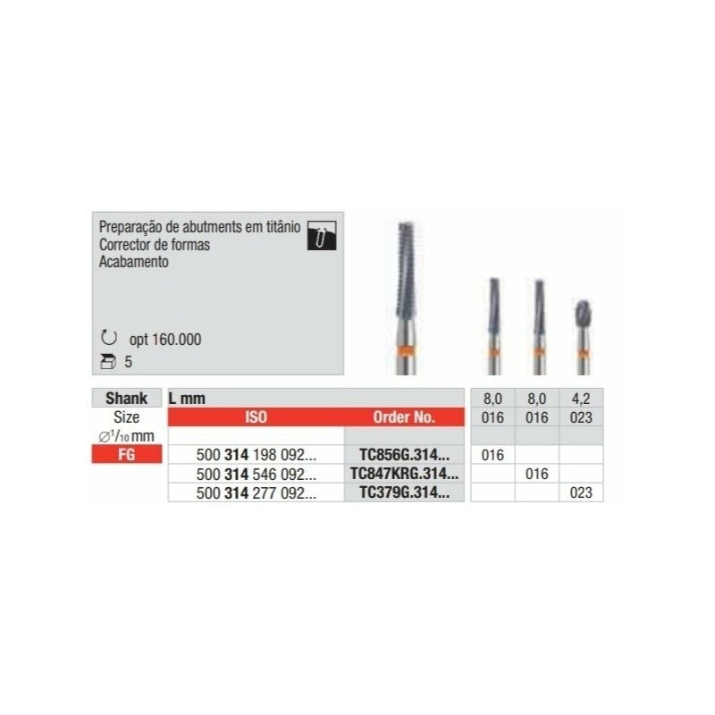 TC379G-FG Fresa para desbaste y tallado intraoral de aditamientos de titanio forma balon