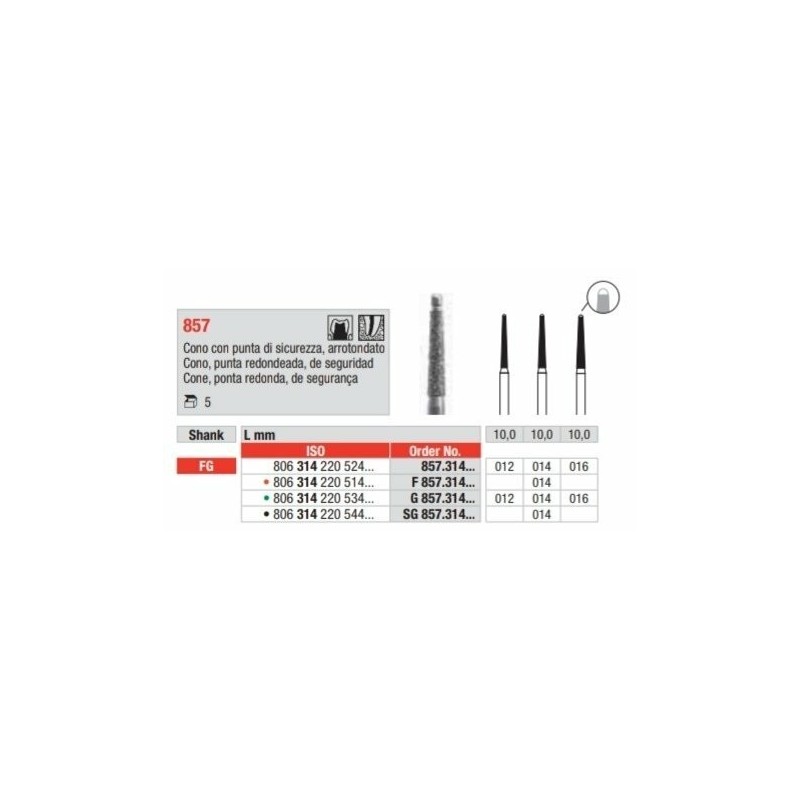 copy of G857-FG Fresa diamantada grano grueso  en forma de cono  con punta redondeada y inactiva
