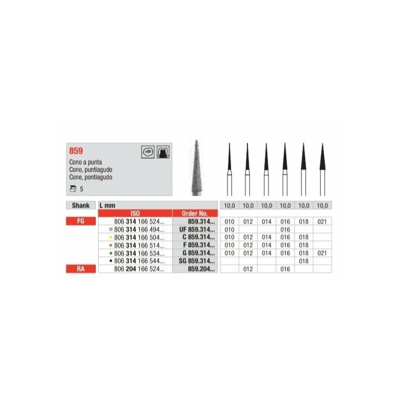 copy of G859-FG Fresa diamantada grano   grueso   en forma de cono  acabado en punta