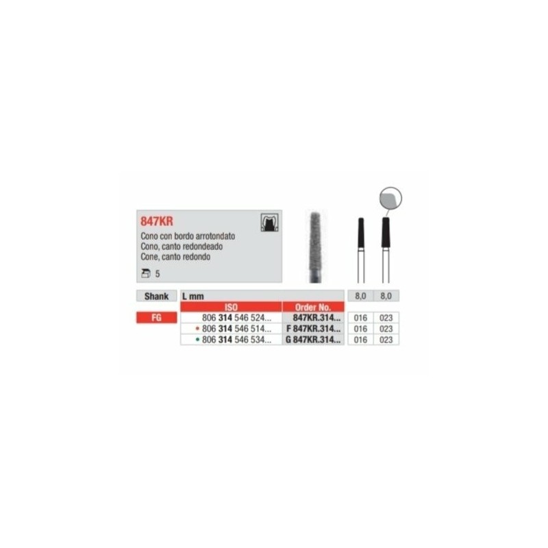 copy of F847KR-FG Fresa diamantada grano fino forma cono con canto redondeado