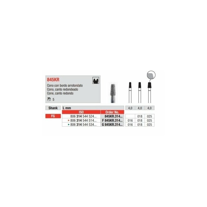 copy of F845KR FG Fresa diamantada grano fino en forma de cono con canto redondeado